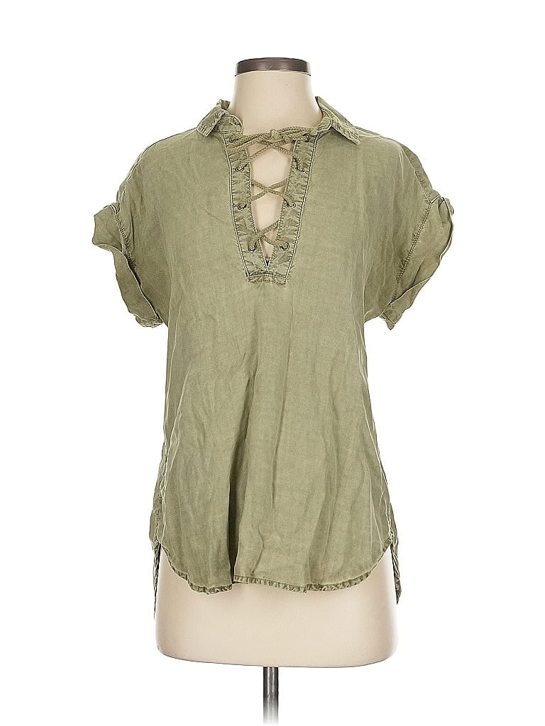 Pre-owned Bella Dahl Short Sleeve Blouse In Green