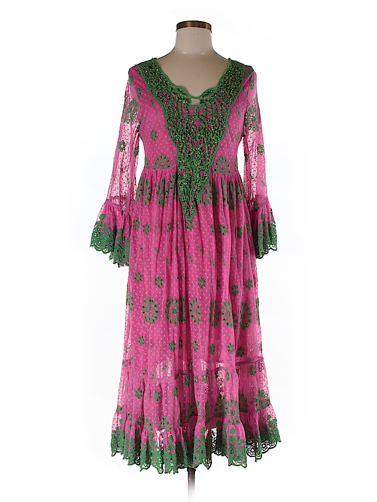 Antica Sartoria By Giacomo Cinque 100% Cotton Print Pink Casual Dress ...