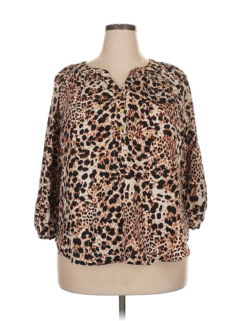 Pre-owned Adrienne Vittadini 3/4 Sleeve Blouse In Brown