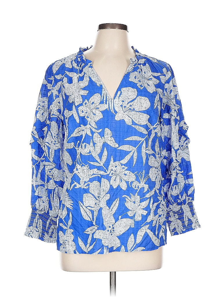 G by Giuliana Rancic Blue 3/4 Sleeve Blouse Size L - photo 1