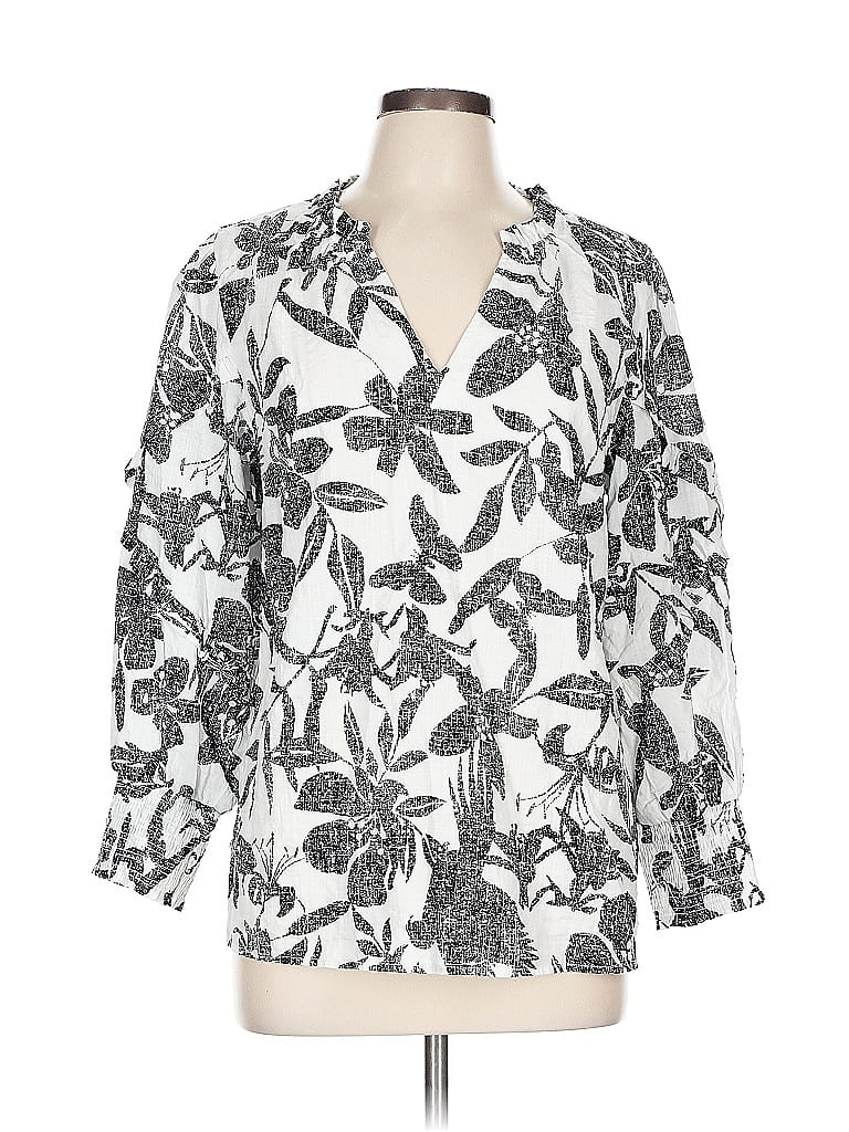 G by Giuliana Rancic Silver White 3/4 Sleeve Blouse Size L - photo 1