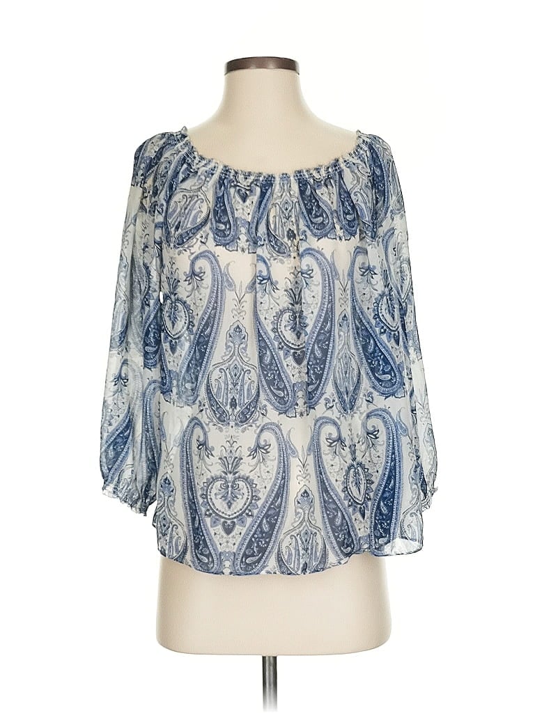 Click to view more detailed imagery on our partner's website Pre-owned Joie 3/4 Sleeve Silk Top Blue Paisley Pattern Tops