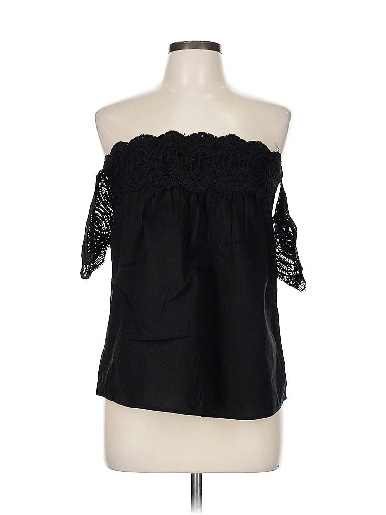 Pre-owned Blue Rain Short Sleeve Top Black Strapless Neckline Tops