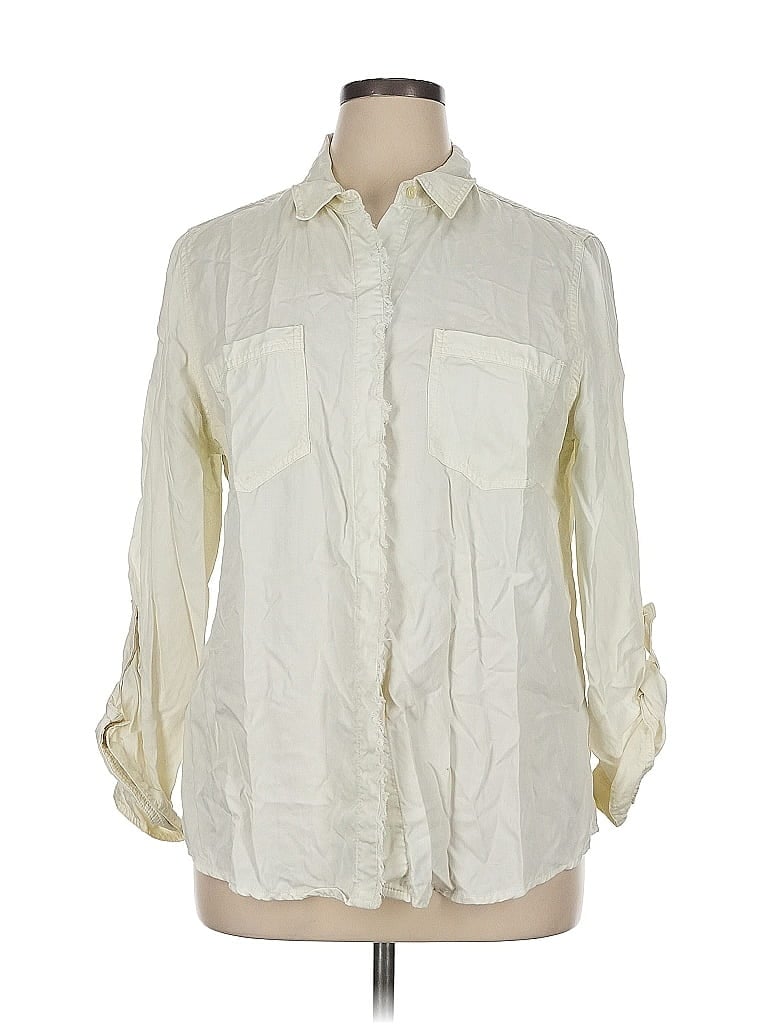 Pre-owned Chico's Long Sleeve Button Down Shirt In White