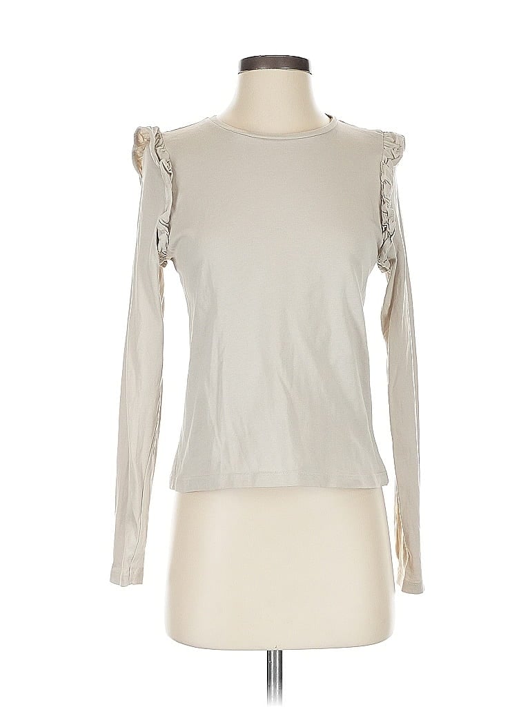 Pre-owned Mng Long Sleeve Top Ivory Ruffles Neckline Tops In White