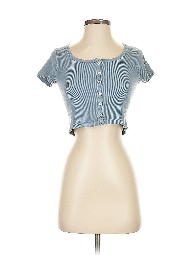 Pre-owned John Galt Short Sleeve Top Blue Sweetheart Neckline Tops