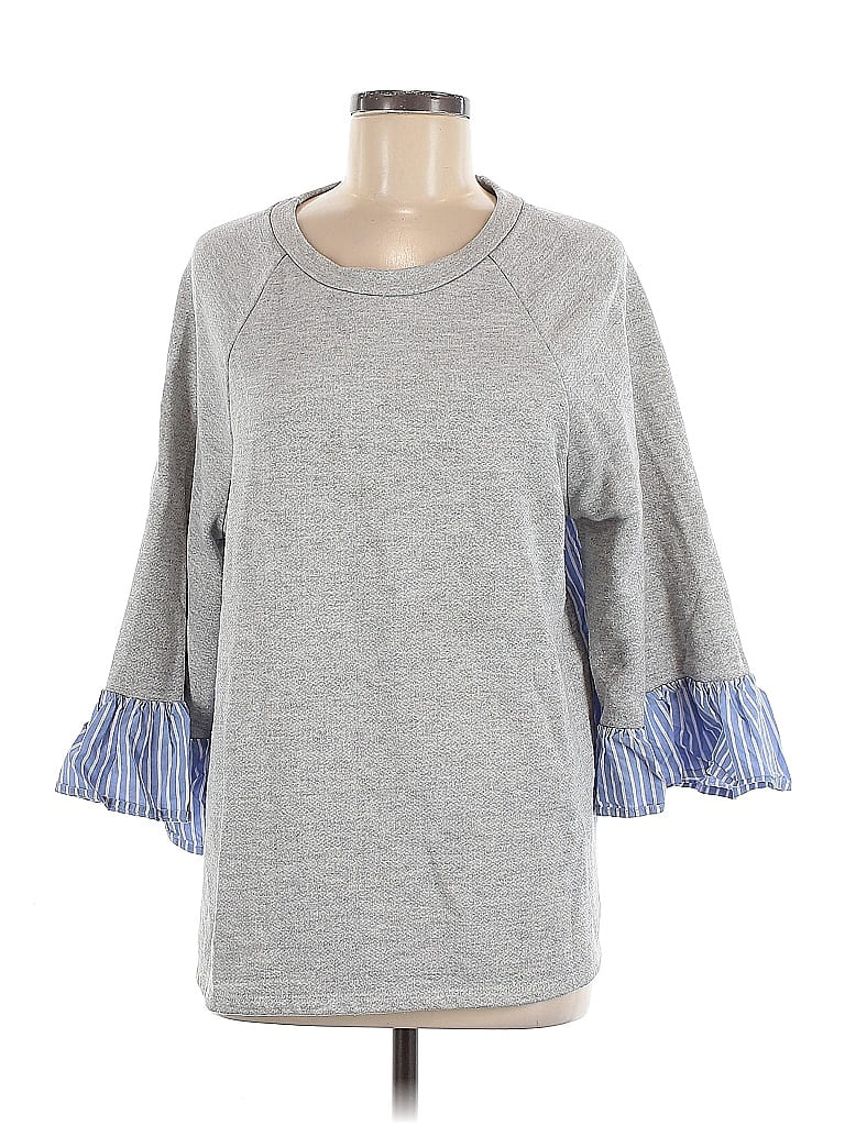 Pre-owned Pleione 3/4 Sleeve Top Gray Crew Neck Tops