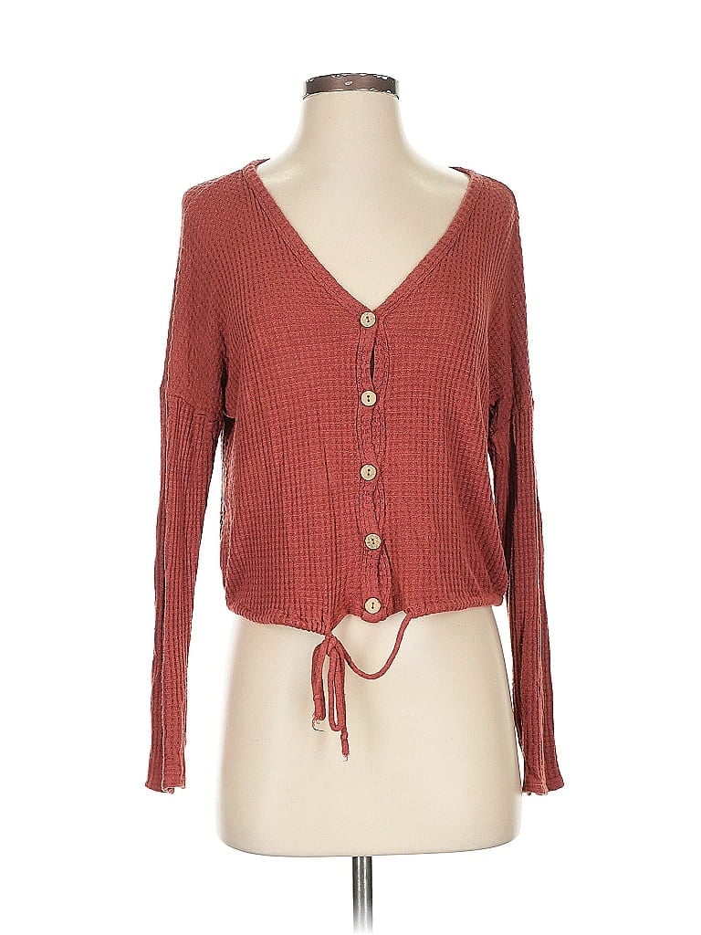Pre-owned Charlotte Avery Long Sleeve Top Red Plunge Neckline Tops