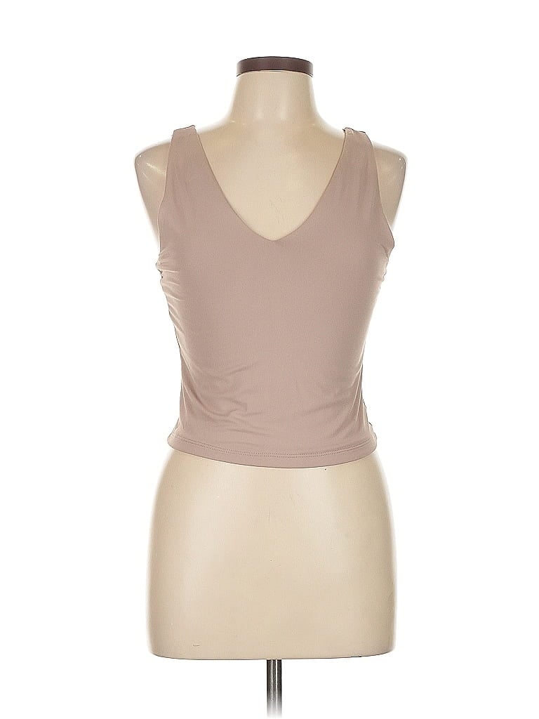 Pre-owned Olive & Oak Sleeveless Top Tan Scoop Neck Tops In Brown