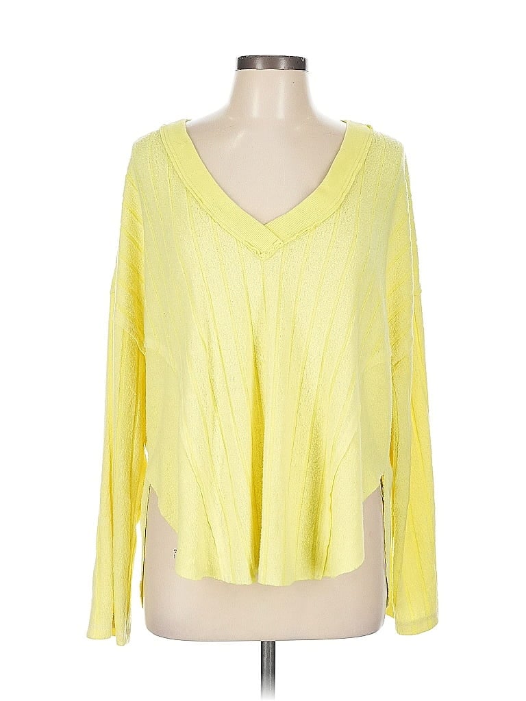 Pre-owned Out From Under Long Sleeve Top Yellow Plunge Neckline Tops