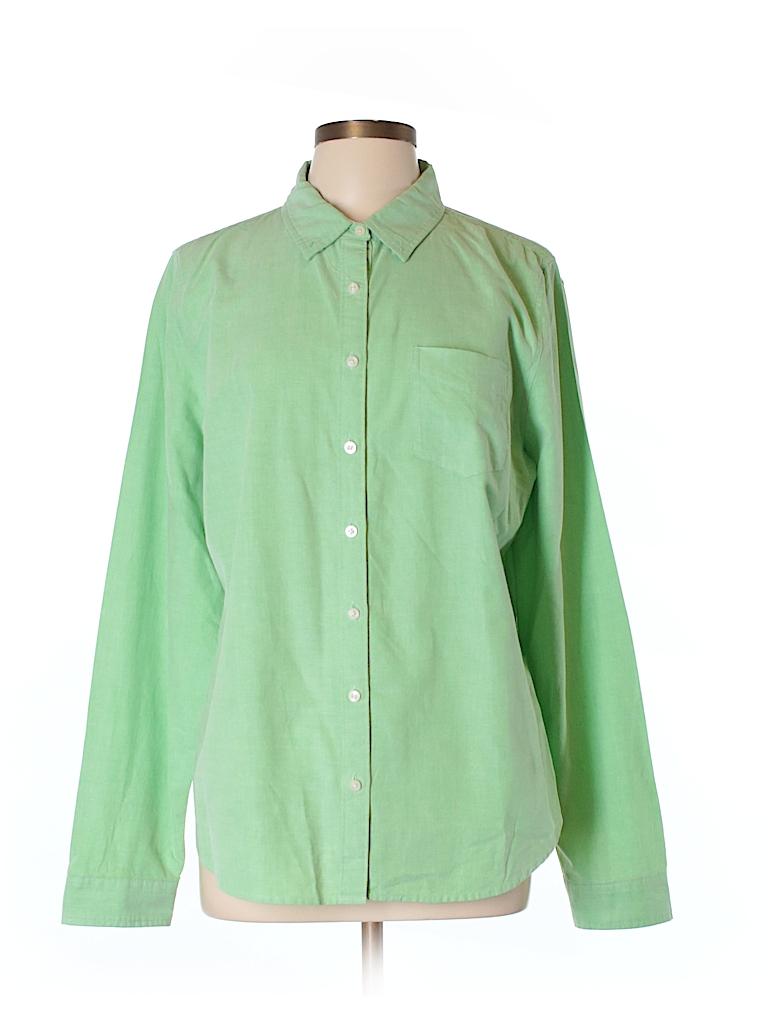 Jcpenney 100% Cotton Solid Green Long Sleeve Button-Down Shirt Size XL ...