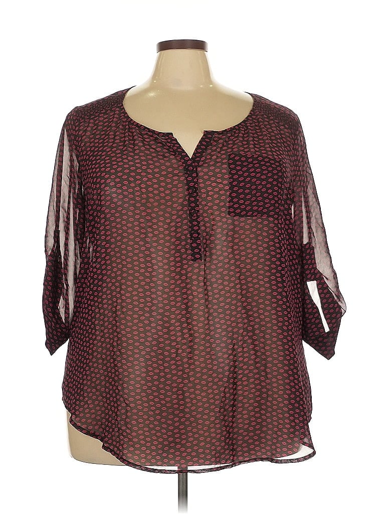 Pre-owned Torrid 3/4 Sleeve Blouse In Burgundy