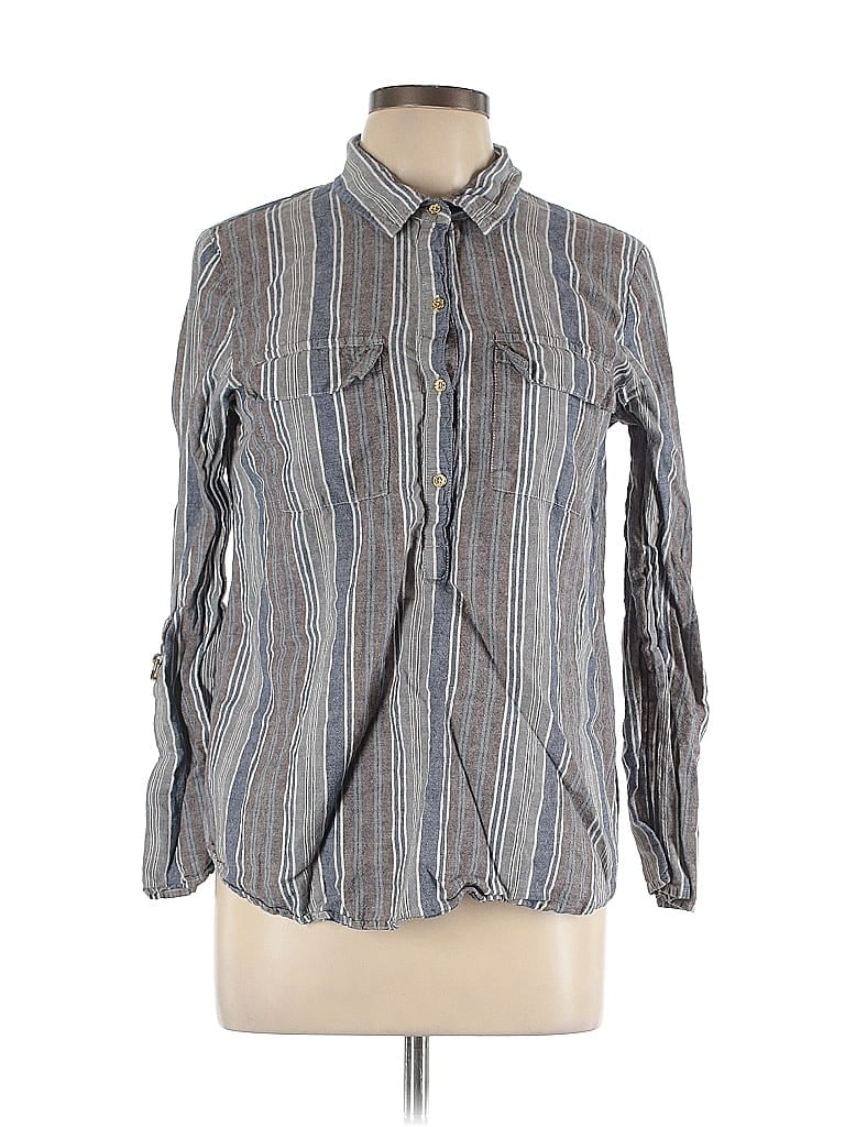 Pre-owned Ellen Tracy Long Sleeve Button Down Shirt In Gray