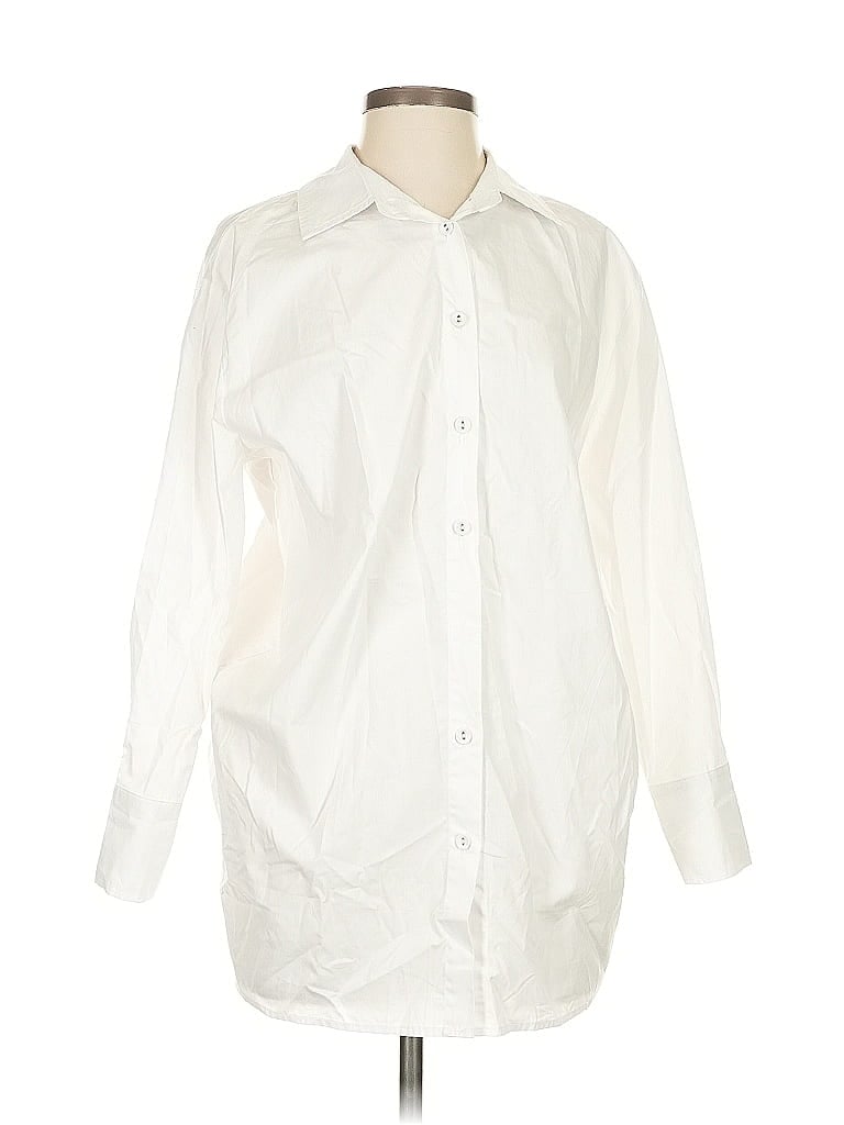 Pre-owned Nasty Gal Inc. Long Sleeve Button Down Shirt In White