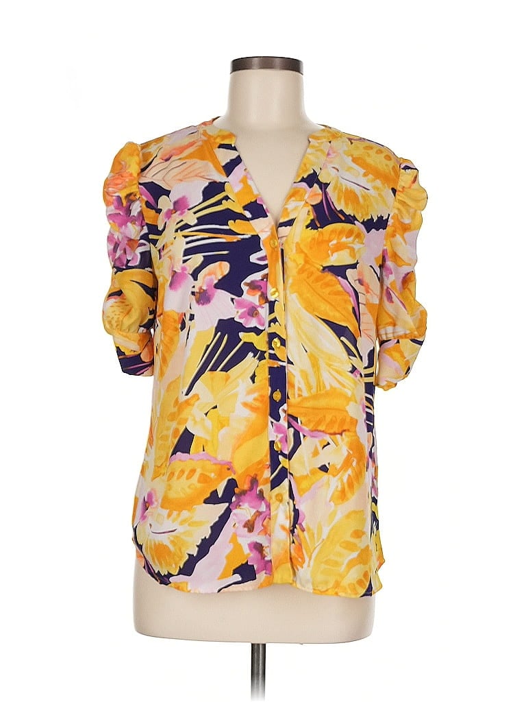 Pre-owned Ny & C Short Sleeve Blouse In Yellow