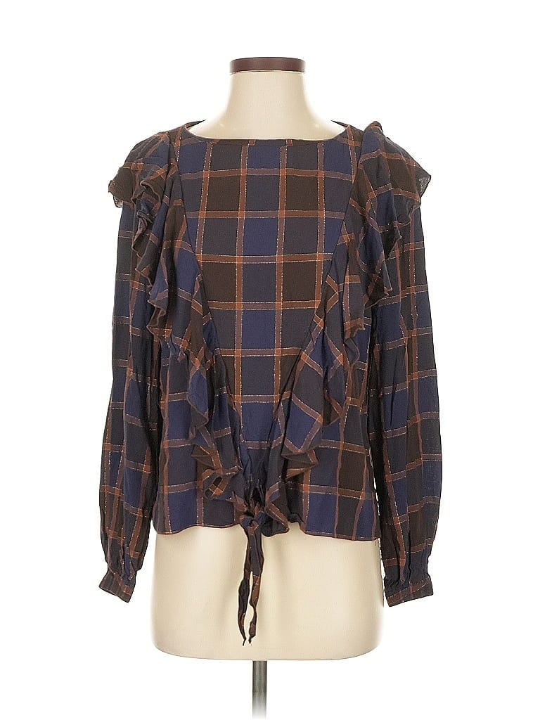 Pre-owned Nicole Miller Long Sleeve Blouse In Brown