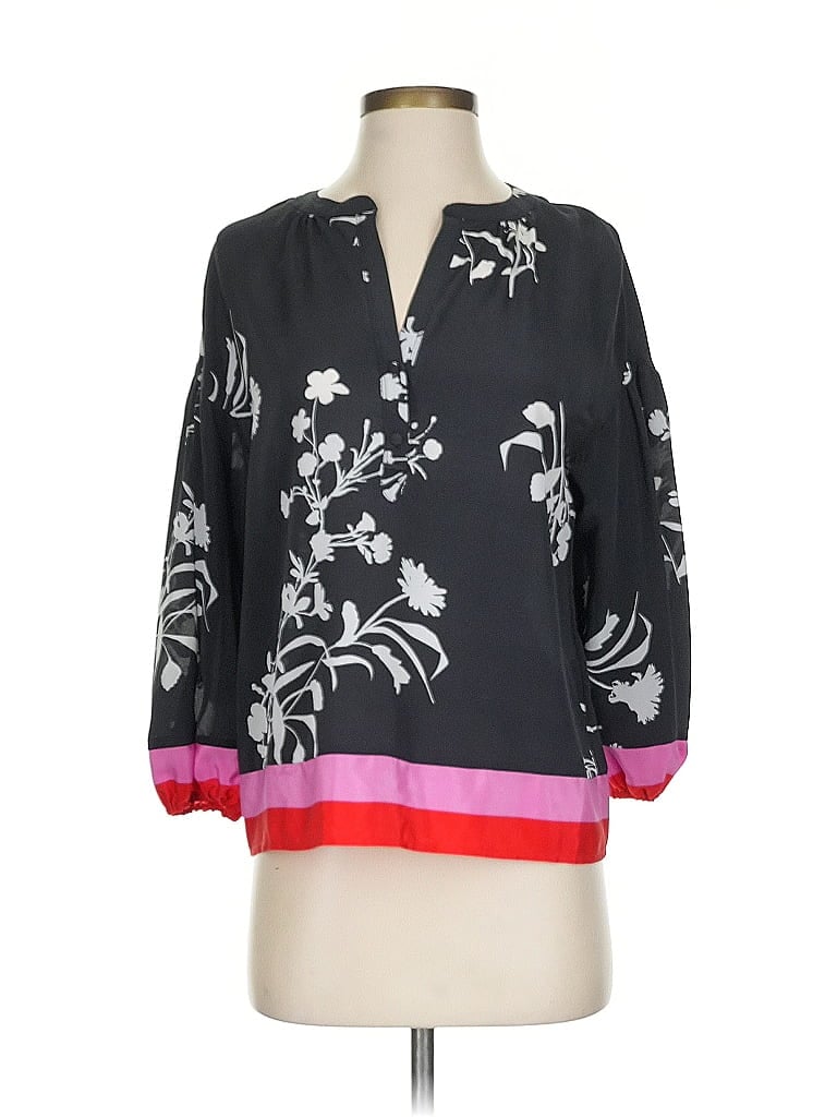 Pre-owned Joie 3/4 Sleeve Silk Top Black Plunge Neckline Tops