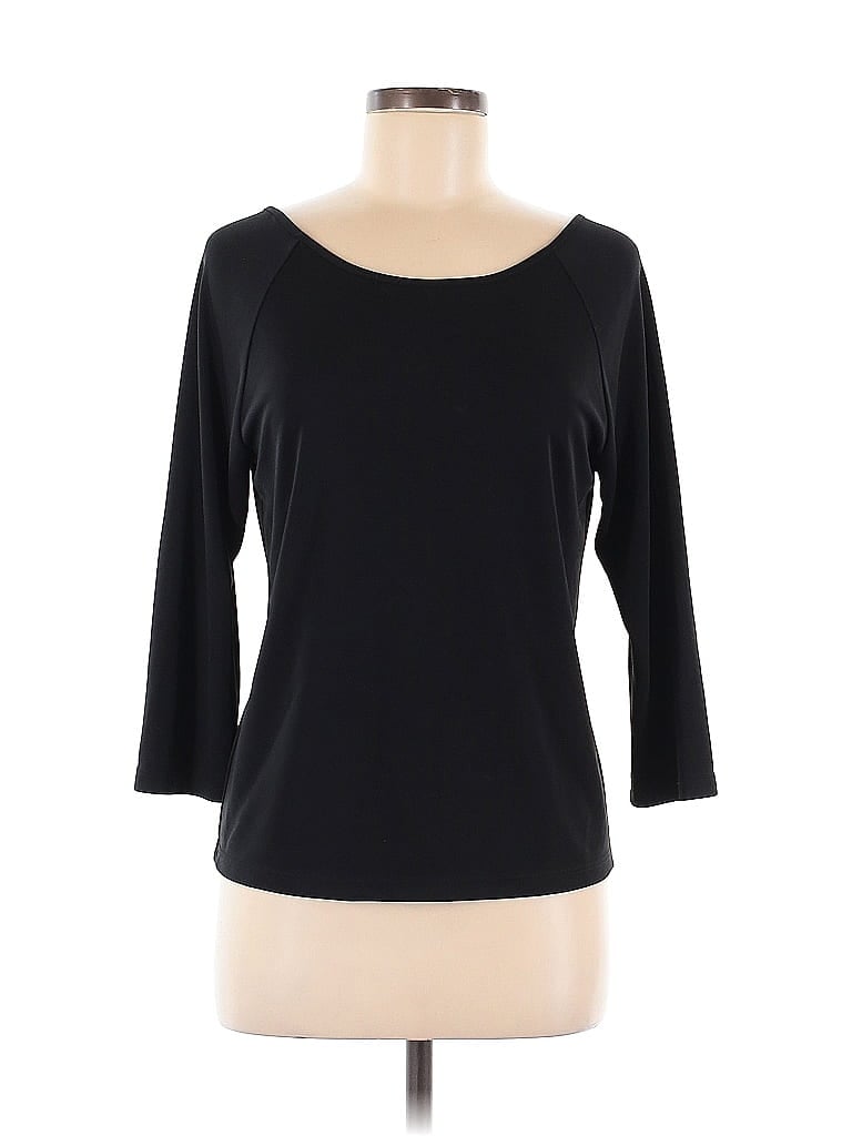 Pre-owned Bigio Collection 3/4 Sleeve Top Black Boatneck Tops