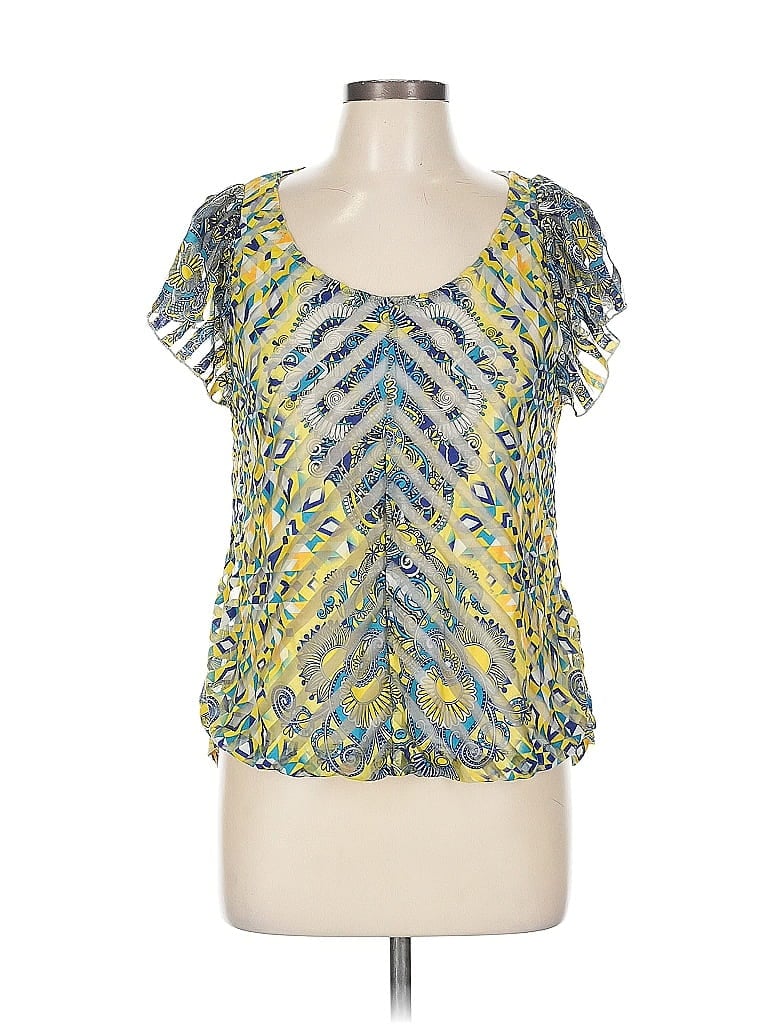 Pre-owned One World Short Sleeve Blouse In Yellow