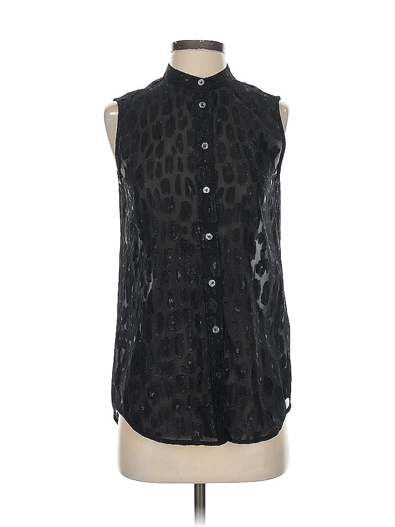 Click to view more detailed imagery on our partner's website Pre-owned Equipment Sleeveless Silk Top Black Animal Print Pattern High Neck Tops