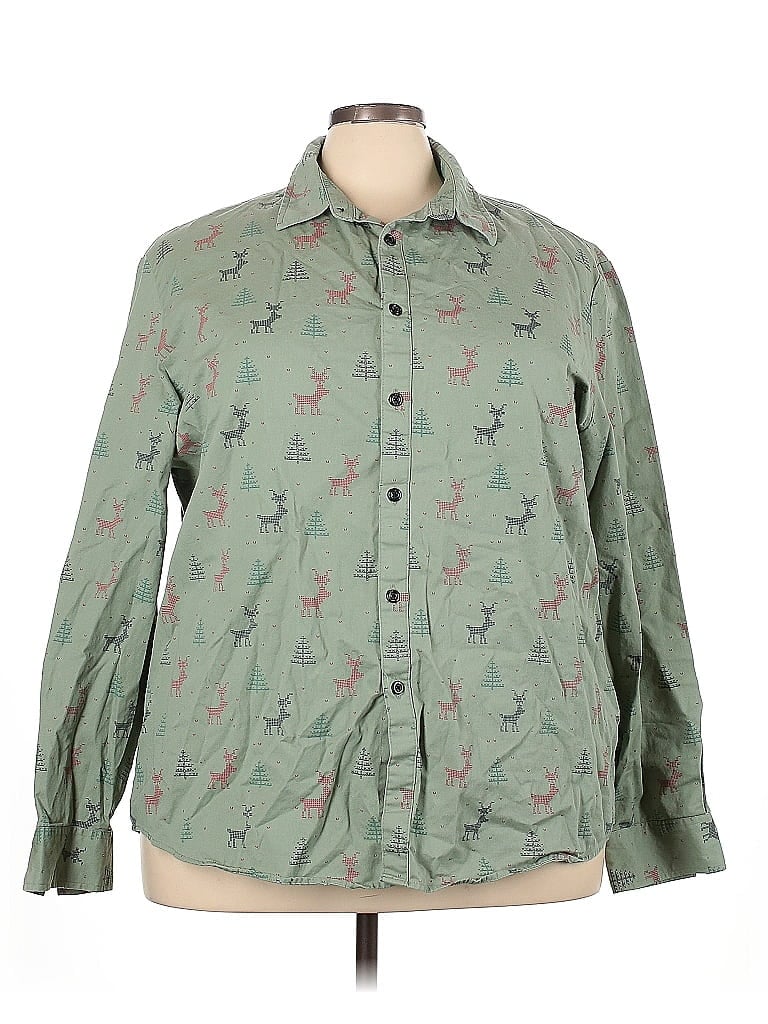 Pre-owned Assorted Brands Long Sleeve Button Down Shirt In Green