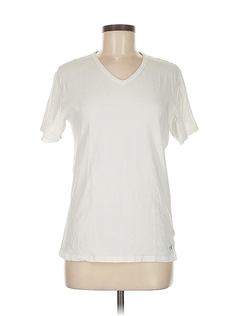 Click to view more detailed imagery on our partner's website Pre-owned Calvin Klein Short Sleeve Top Ivory V Neck Tops In White