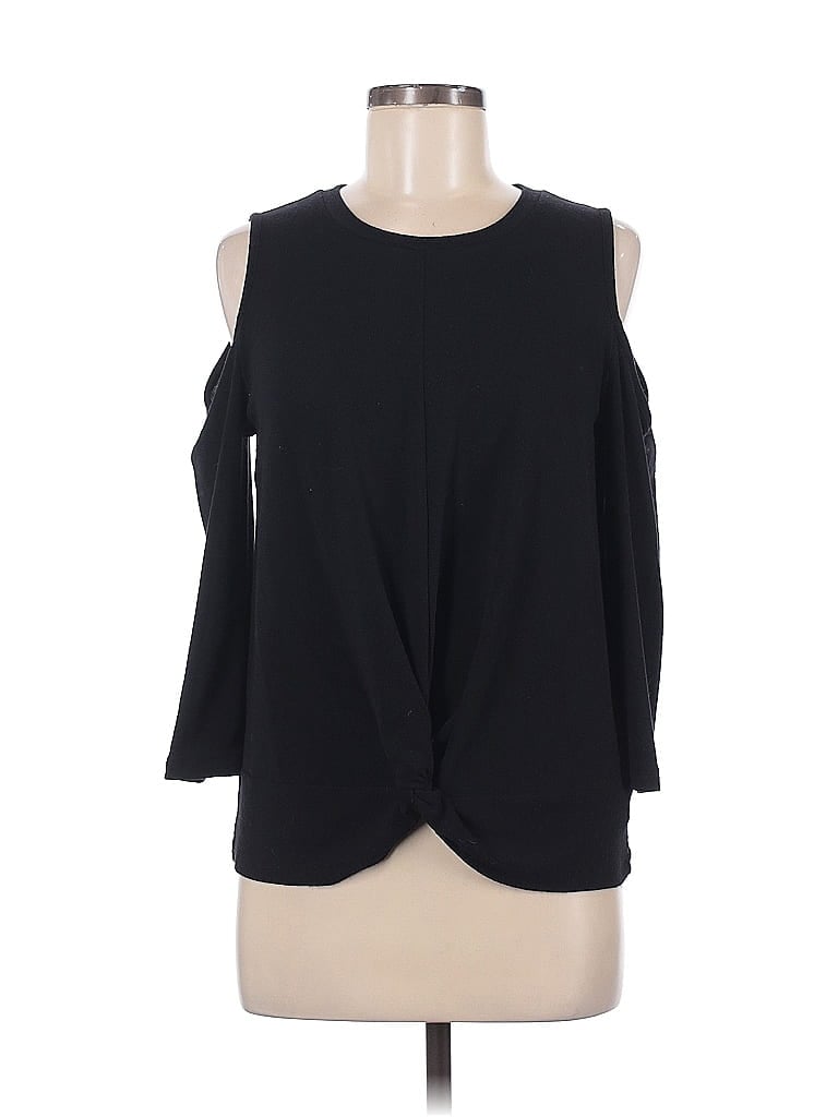 Pre-owned Michael Michael Kors 3/4 Sleeve Top Black Cold Shoulder Neckline Tops
