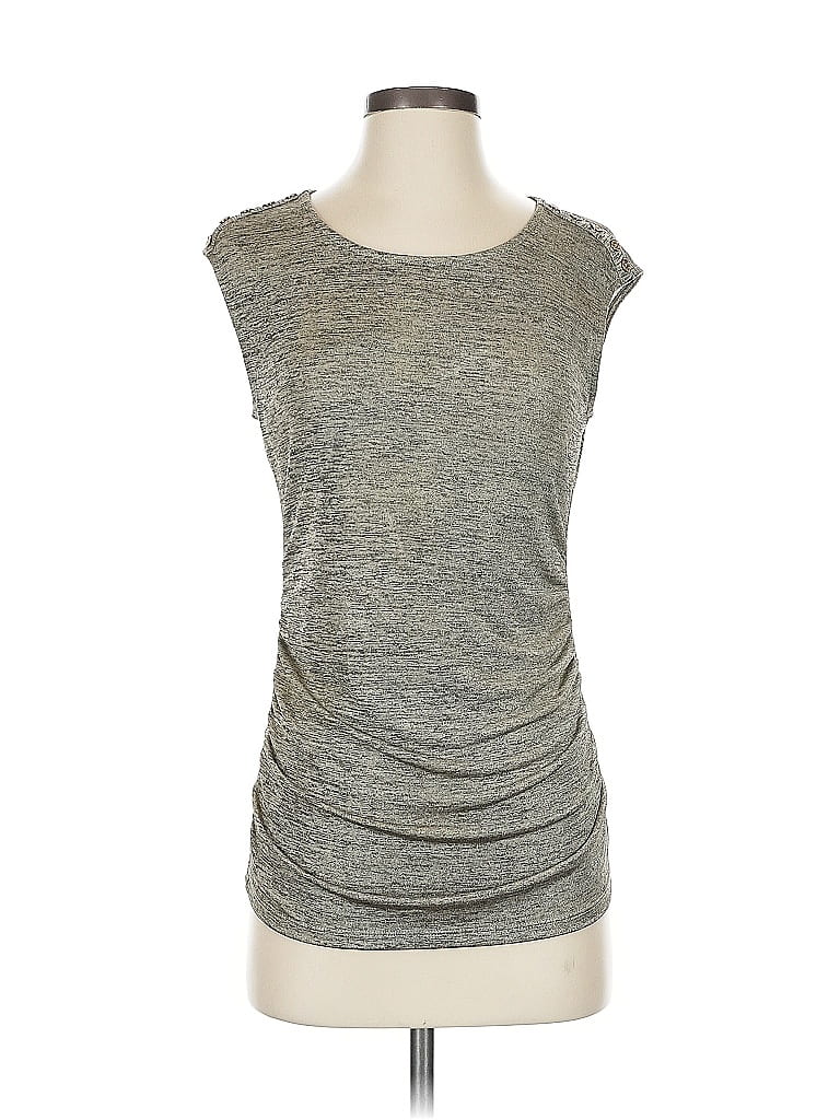 Pre-owned Calvin Klein Sleeveless Top Tan Scoop Neck Tops In Brown