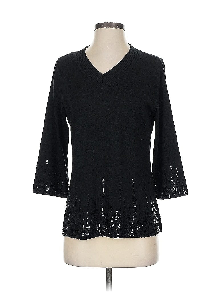 Pre-owned Jones New York Collection Silk Pullover Sweater In Black