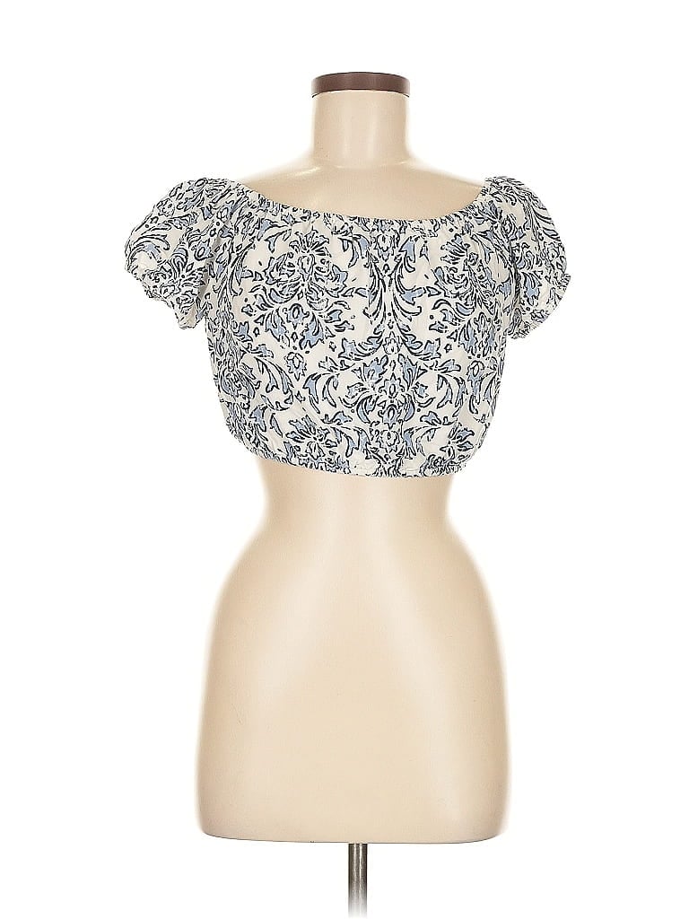 Pre-owned Mustard Seed Short Sleeve Top Blue Sweetheart Neckline Tops