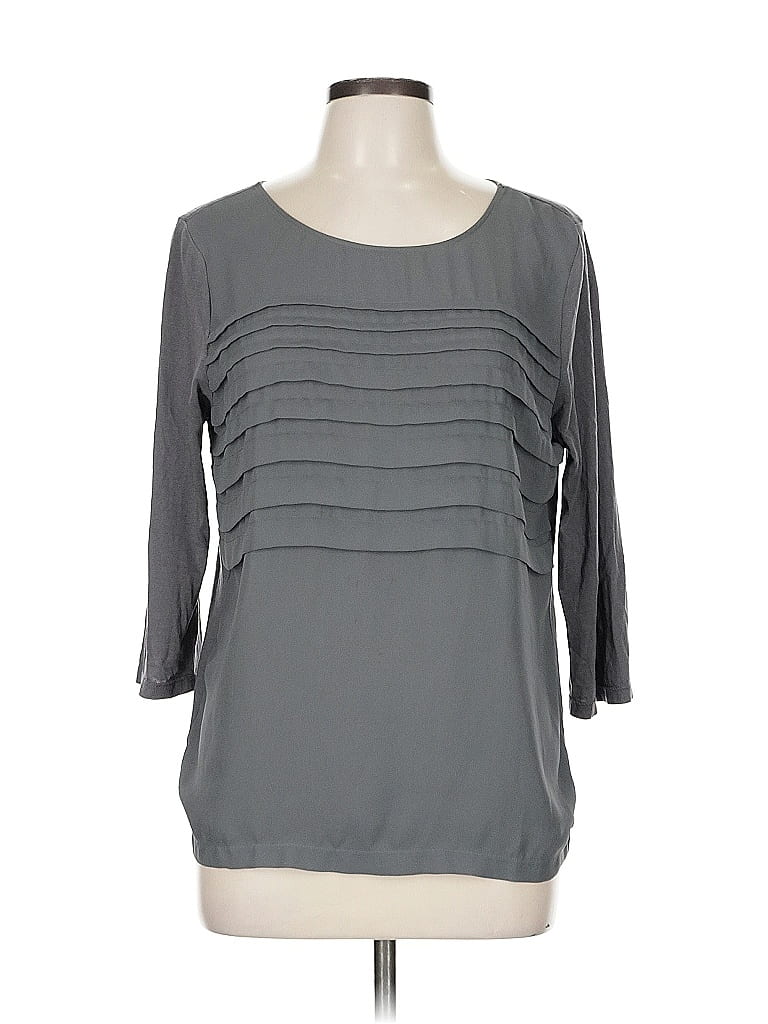 Pre-owned Ann Taylor Loft Outlet 3/4 Sleeve Top Gray Boatneck Tops