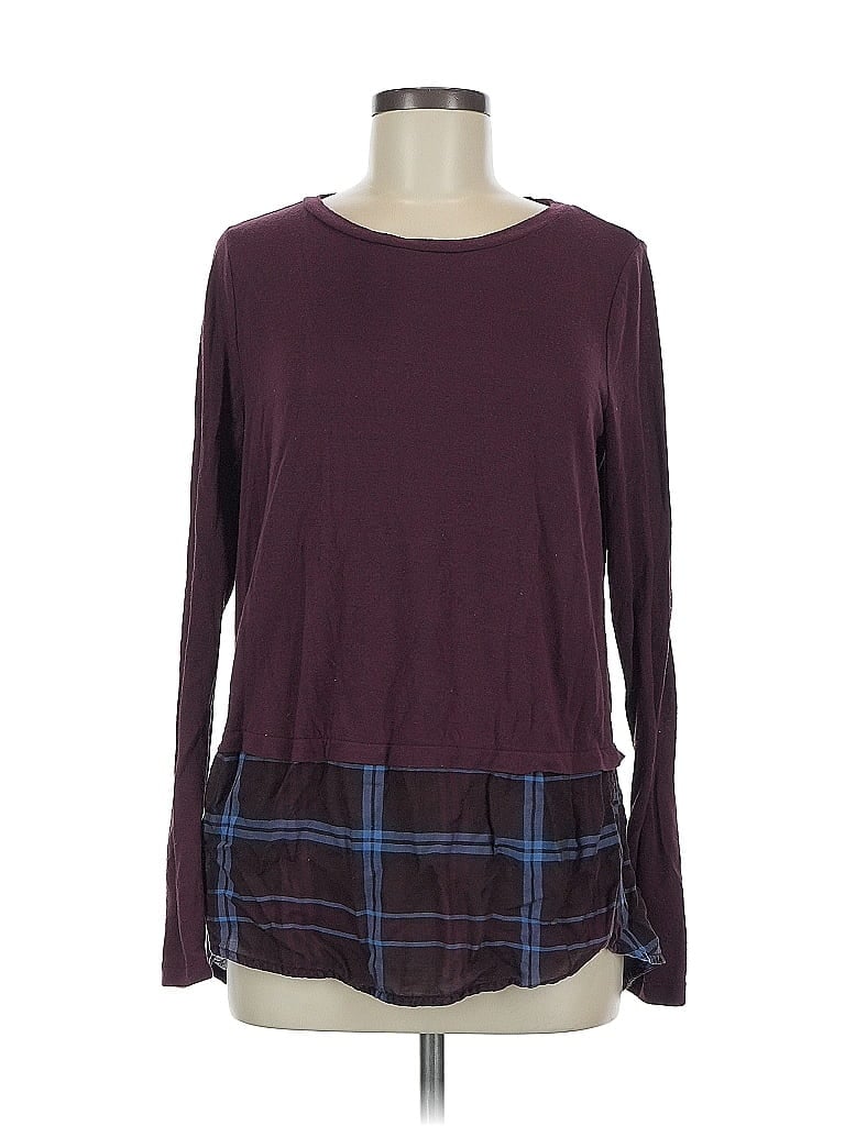 Pre-owned Ann Taylor Loft Long Sleeve Top Burgundy Crew Neck Tops