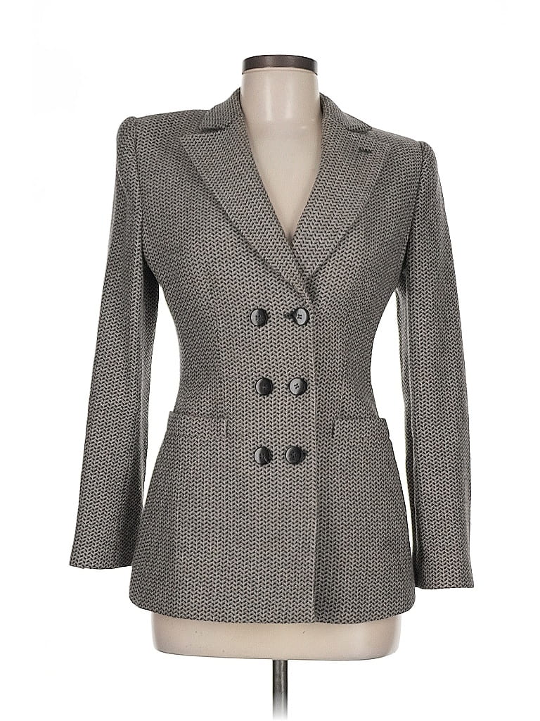 Armani Collezioni Houndstooth Gray Wool Blazer Size 6 - photo 1