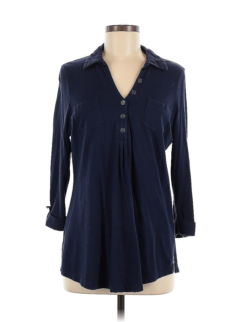 Pre-owned Karen Scott Long Sleeve Polo Shirt In Blue