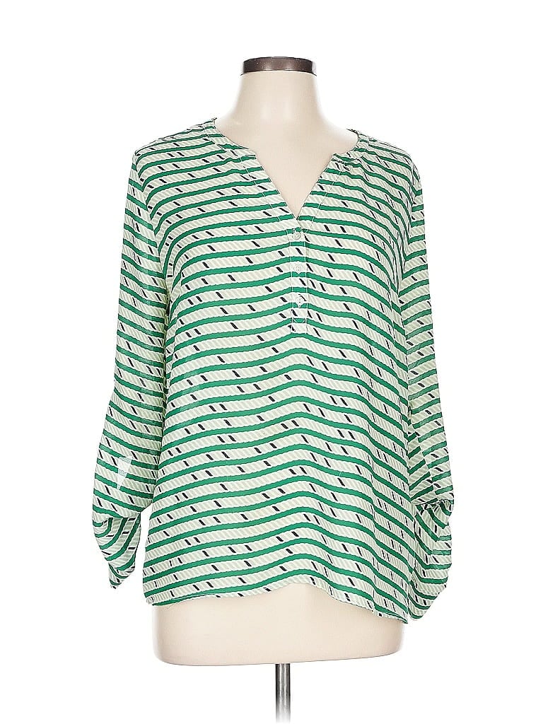 Sunday in Brooklyn Stripes Green Long Sleeve Blouse Size L - photo 1
