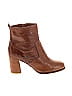 Brown leather ankle boots with block heel