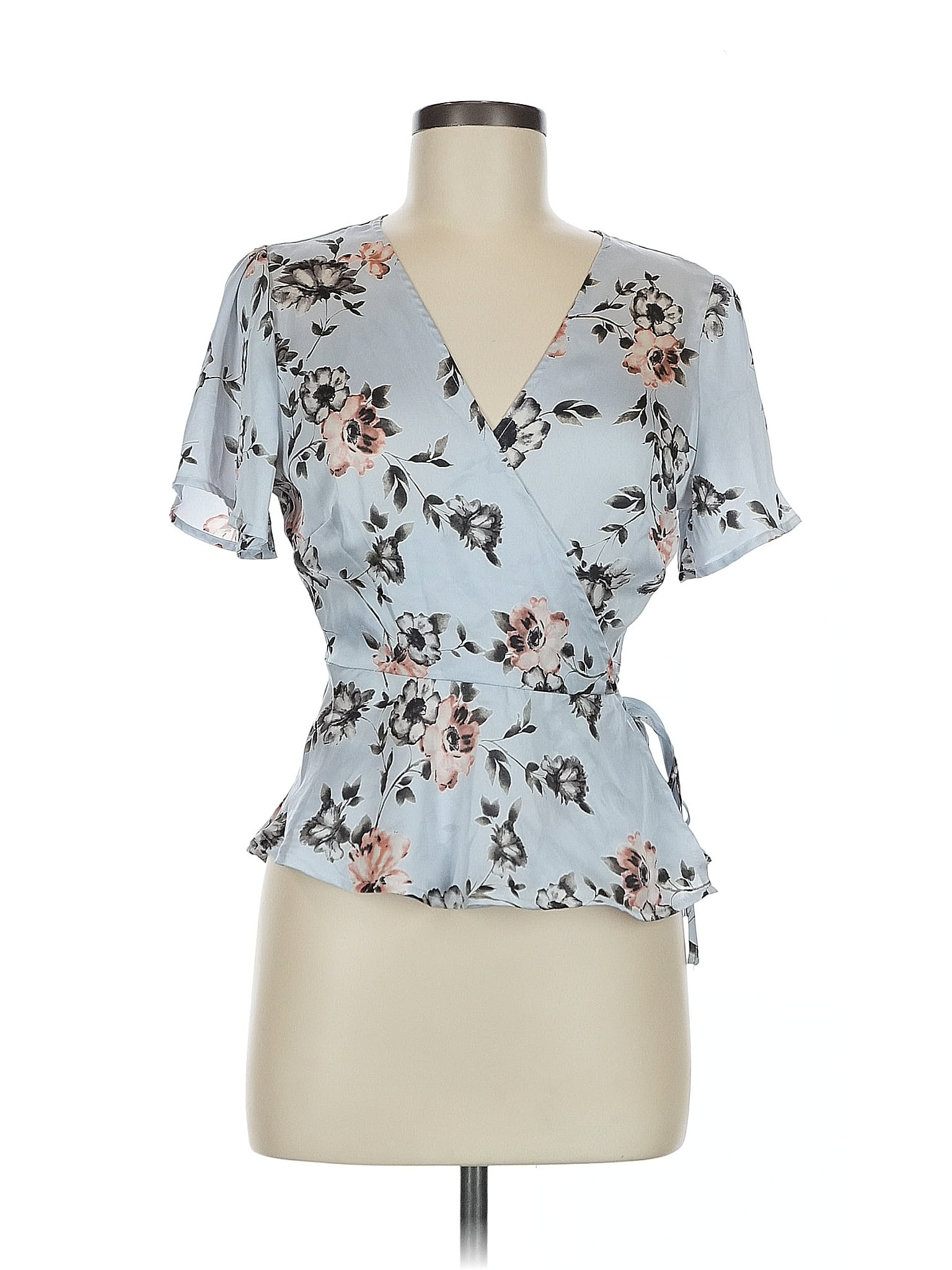 ASTR The Label 100% Polyester Blue Short Sleeve Blouse Size M
