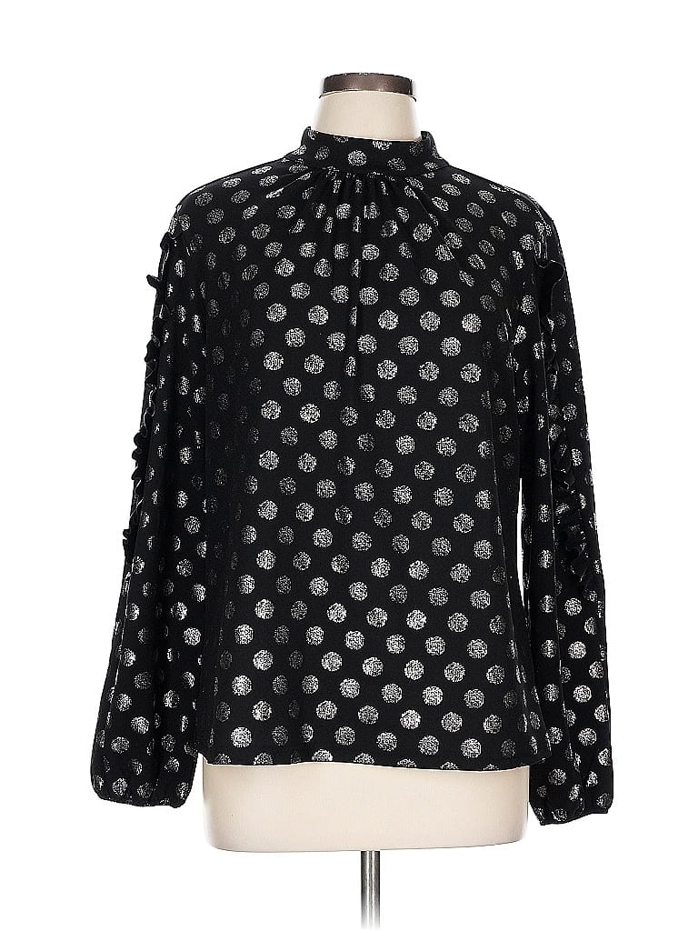 G by Giuliana Rancic Polka Dots Black Long Sleeve Blouse Size L - photo 1