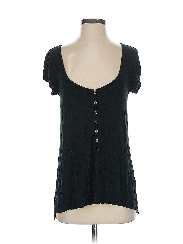 Pre-owned American Eagle Outfitters Short Sleeve Henley Shirt In Black