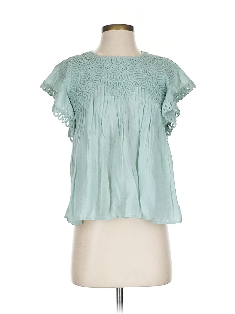 Sea New York 100% Ramie Teal Short Sleeve Blouse Size S - photo 1
