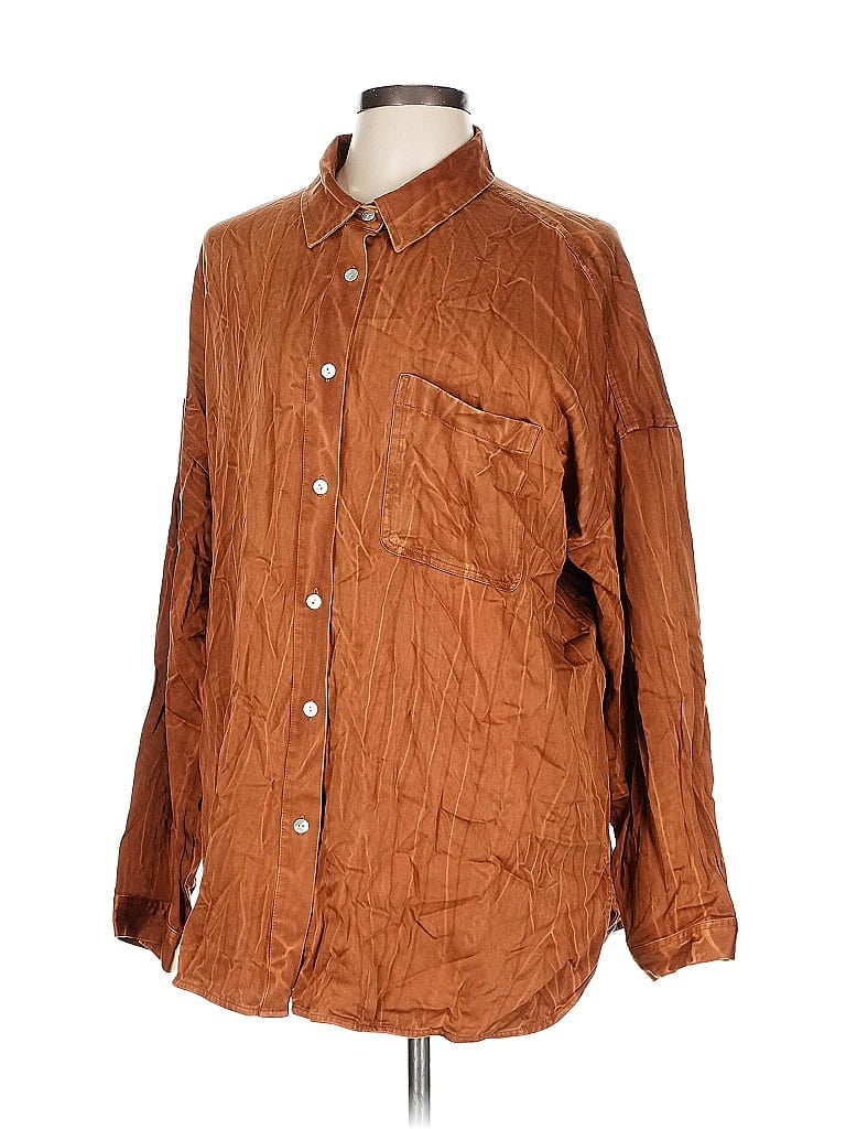 Pre-owned Purejill Long Sleeve Button Down Shirt In Brown