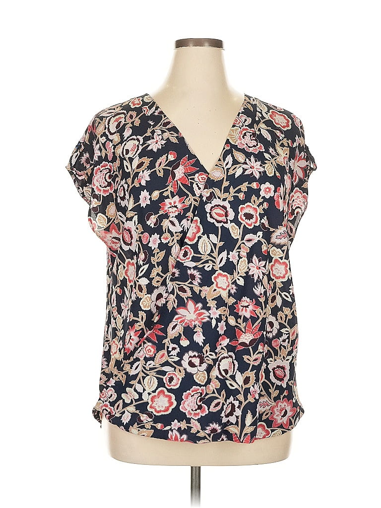 Soho 100% Polyester Floral Black Short Sleeve Blouse Size XL - photo 1