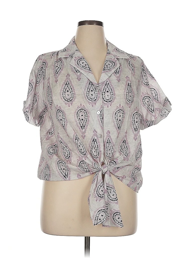 Karen Kane 100% Cotton Paisley Gray Short Sleeve Blouse Size XL - photo 1