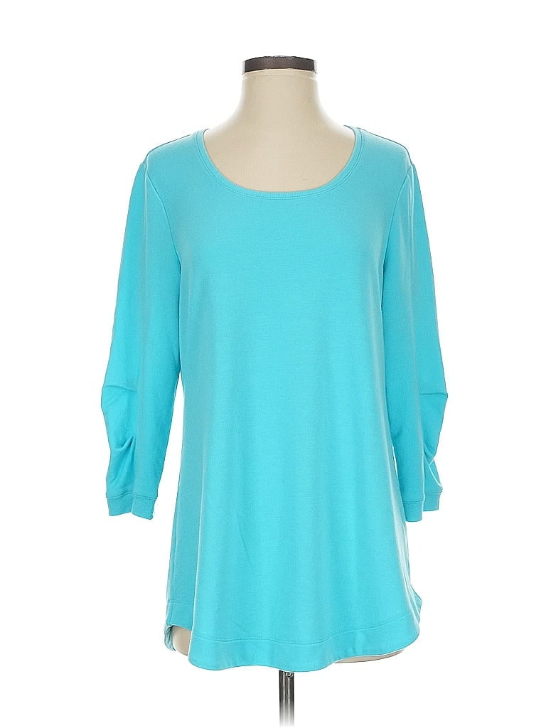Pre-owned H By Halston 3/4 Sleeve Top Teal Boatneck Tops In Blue