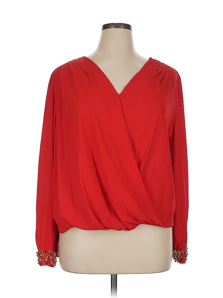 Boston Proper 100% Polyester Red Long Sleeve Blouse Size XL - photo 1
