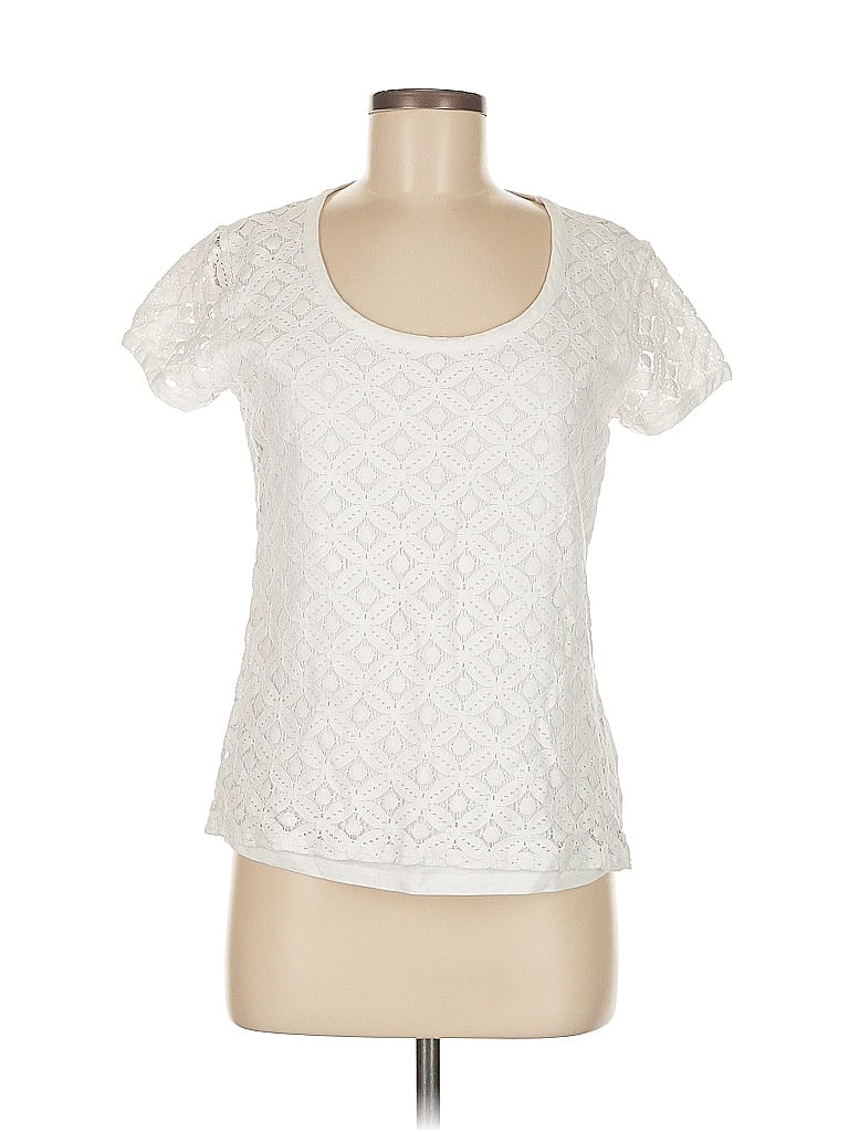 Pre-owned Jones New York Signature Short Sleeve Top Ivory Scoop Neck Tops In White