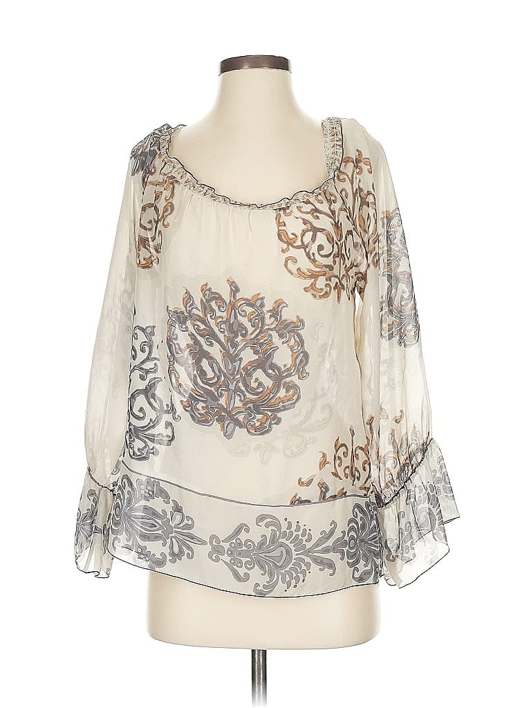 Pre-owned Hale Bob 3/4 Sleeve Blouse In White