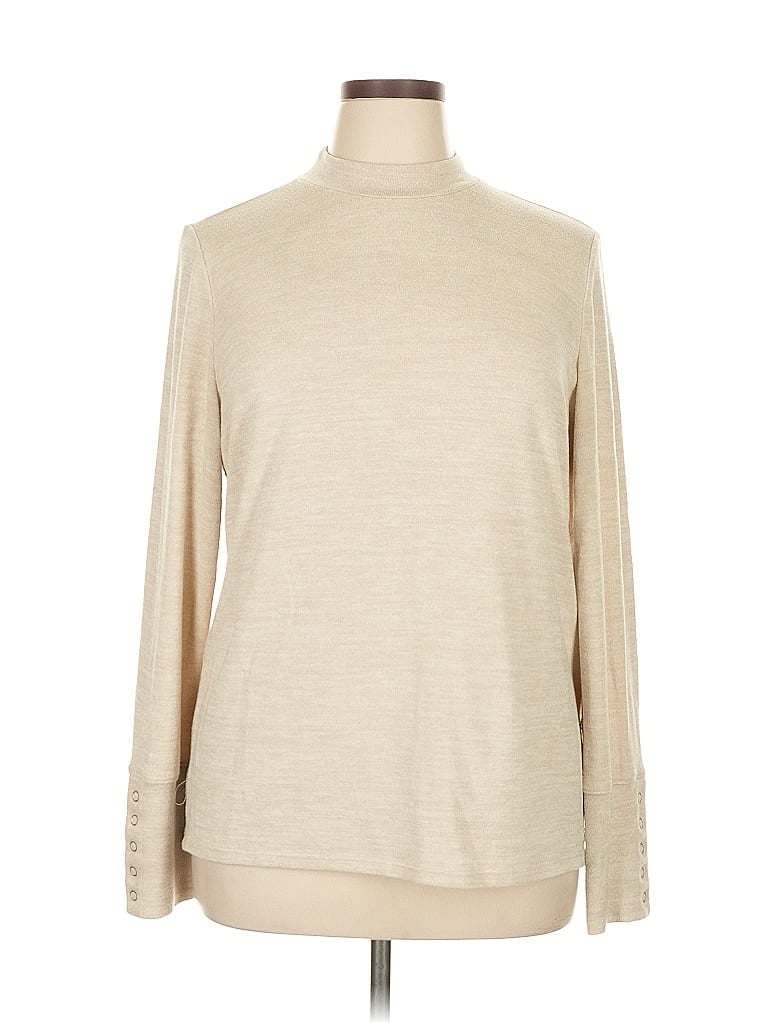 Pre-owned Rafaella Long Sleeve Top Tan Turtleneck Tops In Brown
