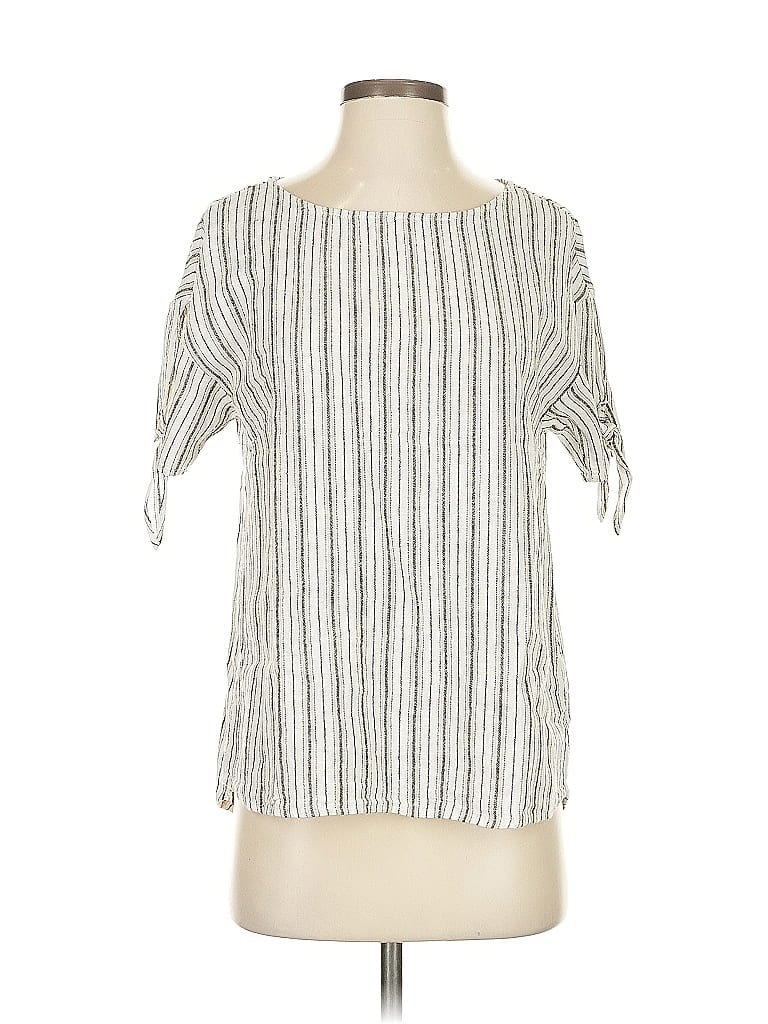 Pre-owned Ellen Tracy Short Sleeve Blouse In Silver