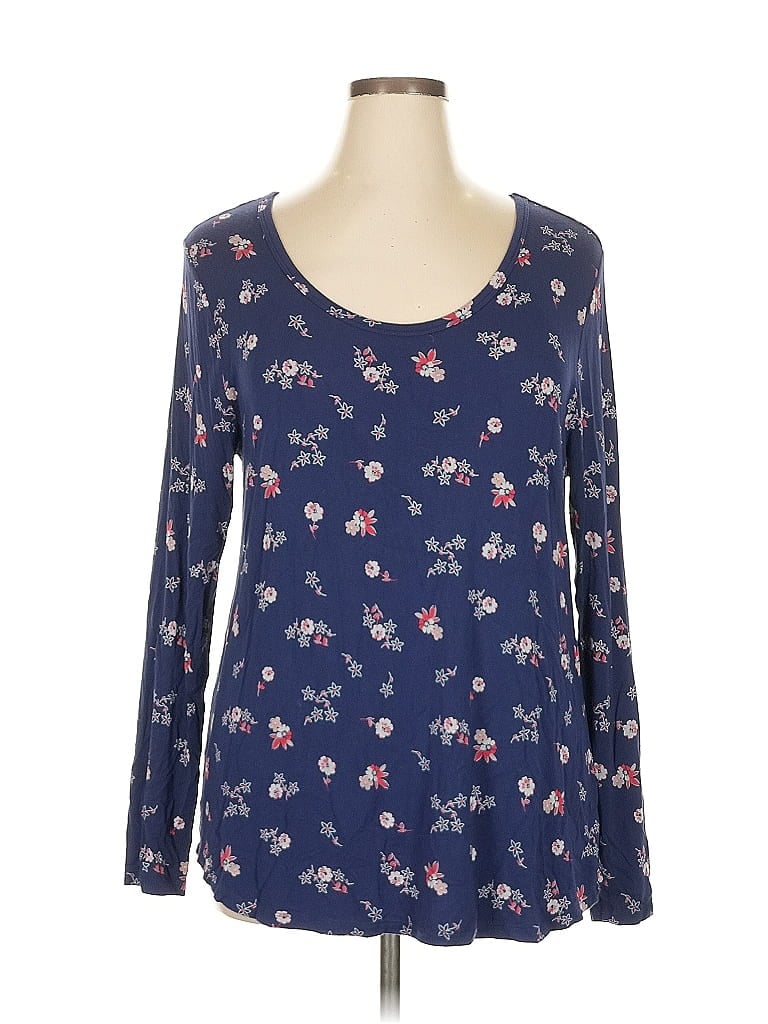 DIP Pre-owned Long Sleeve Top Blue Scoop Neck Tops